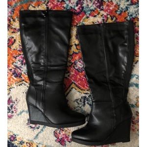 Lane Bryant black wide calf wedge boots size 9